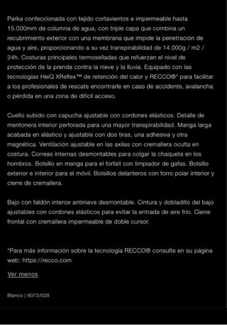 Parka Zara ski  Recco Talla M