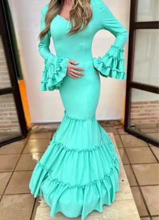 Vestido Flamenco Canastero Turquesa Talla XS