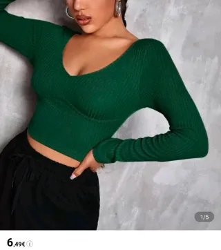 Top verde manga larga