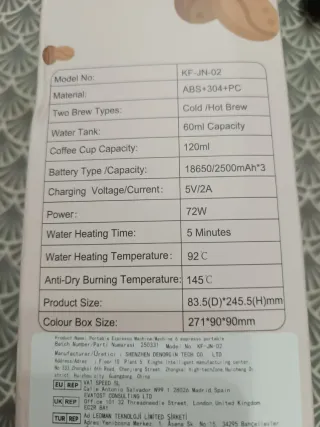 Cafetera Espresso Portátil Negra