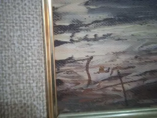 2 Quadri ad Olio con Cornice in Alluminio Dorato