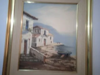 2 Quadri ad Olio con Cornice in Alluminio Dorato