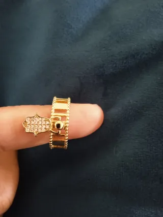 Anillo Acero Inoxidable Dorado Hamsa