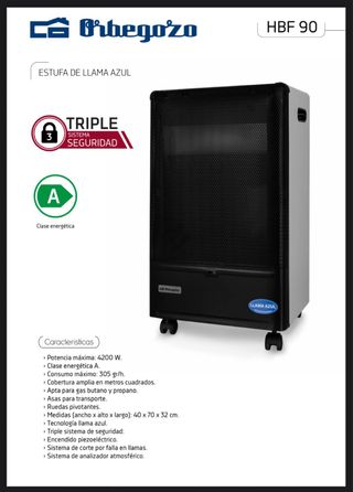 Estufa Orbegozo Llama Azul HBF 90