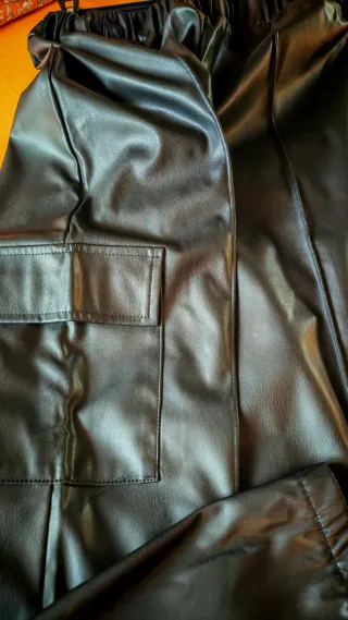 Pantaloni Cargo Pelle Neri Donna XL