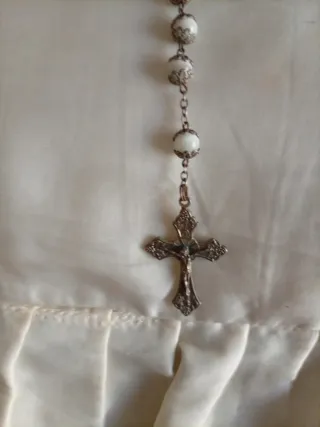 Collana Rosario Vintage bianca e argento
