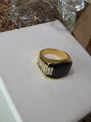 Anillo Plata Ley Onix Negro y Dorado