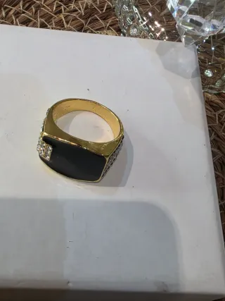 Anillo Plata Ley Onix Negro y Dorado