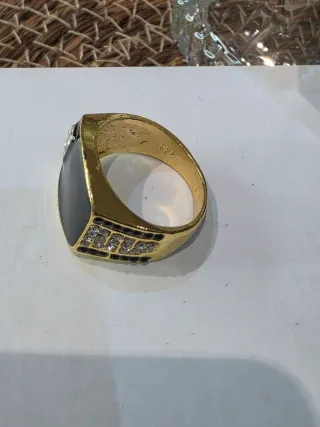 Anillo Plata Ley Onix Negro y Dorado