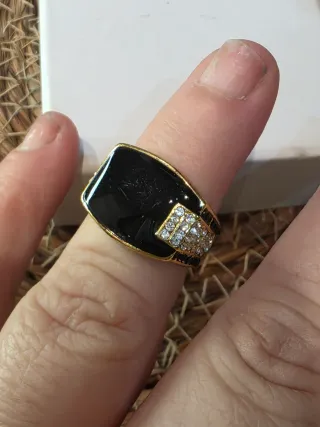 Anillo Plata Ley Onix Negro y Dorado