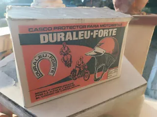 Casco Moto Vintage Azul con Tira roja