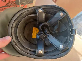 Casco Moto Vintage Azul con Tira roja