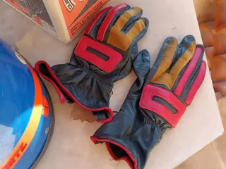 Casco Moto Vintage Azul con Tira roja