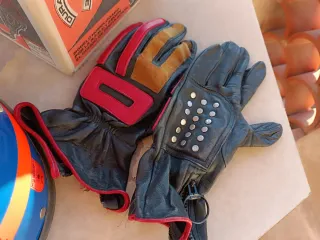 Casco Moto Vintage Azul con Tira roja