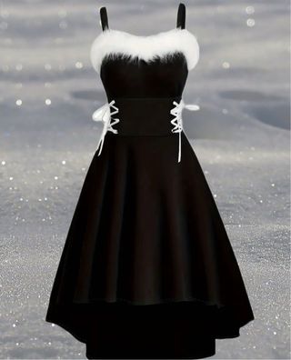 Vestido negro con cordones y pelo blanco