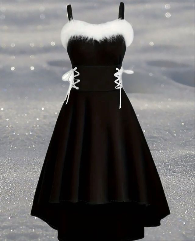 Vestido negro con cordones y pelo blanco