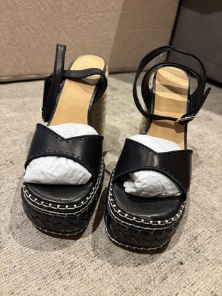Sandalias Castañer Cuña Esparto Negro