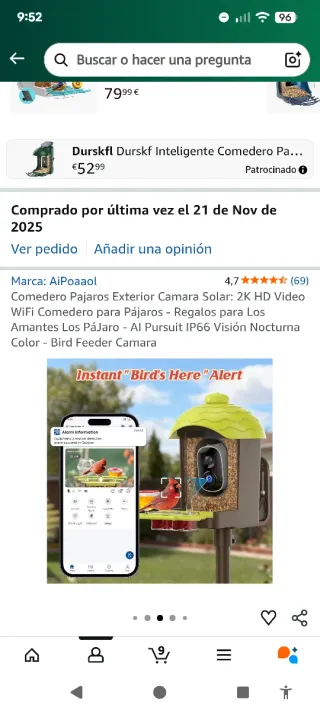 Comedero Pájaros con Cámara Solar WiFi
