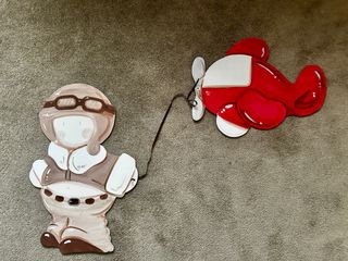 Silueta Madera Aviador y Avión Decoración