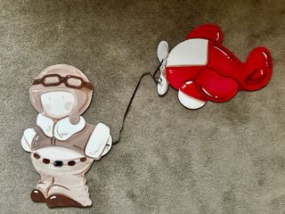 Silueta Madera Aviador y Avión Decoración