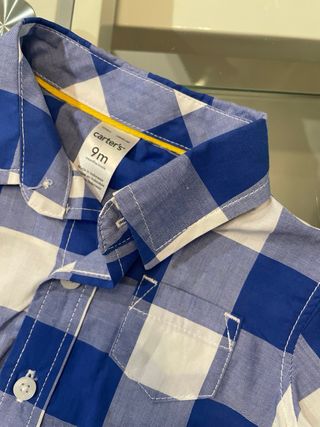 Camisa Carter's cuadros azul y blanco 9 meses
