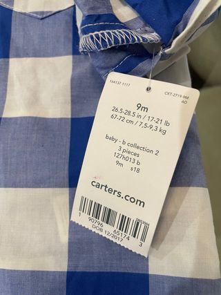 Camisa Carter's cuadros azul y blanco 9 meses