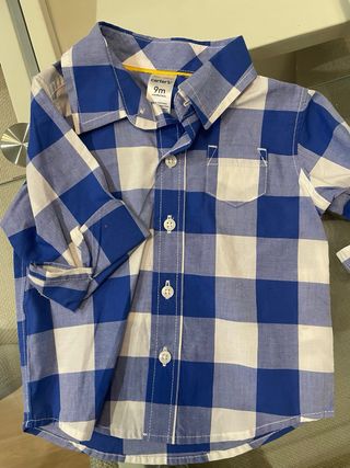 Camisa Carter's cuadros azul y blanco 9 meses
