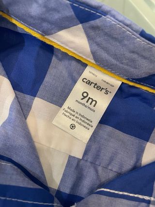 Camisa Carter's cuadros azul y blanco 9 meses