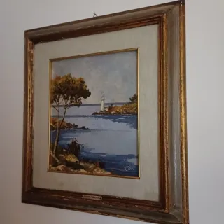 Dipinto olio su tavola paesaggio marino