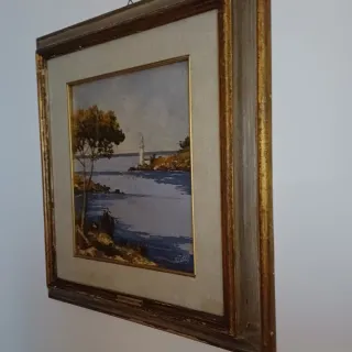Dipinto olio su tavola paesaggio marino