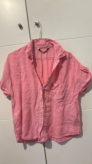 Camisa Zara Lino Rosa Talla M y top anchito azul