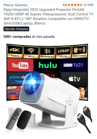 Proyector Gaimoo Portátil 1080P 4K HDMI