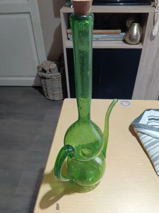 Jarra Aceitera Cristal Soplado Verde Antigua