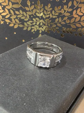 Anillo Sello Circón Ajustable Plata