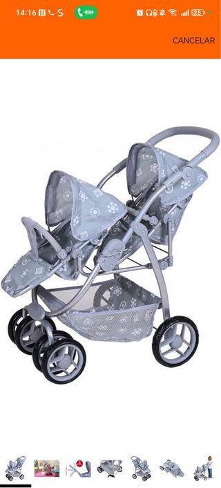 Carro de muñecas gemelar gris