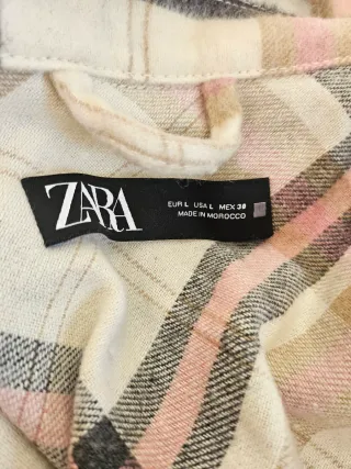 Sobrecamisa Zara cuadros beige y rosa