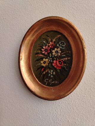 Quadretto ovale dipinto fiori
