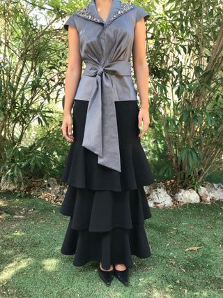 Falda larga volantes negra