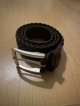 Cinturón Massimo Dutti trenzado piel marrón 100cm