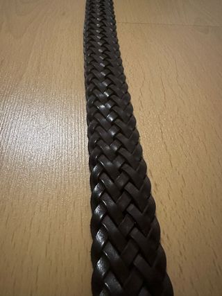 Cinturón Massimo Dutti trenzado piel marrón 100cm