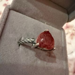 Anillo Cuarzo Fresa Plata 925 Ajustable