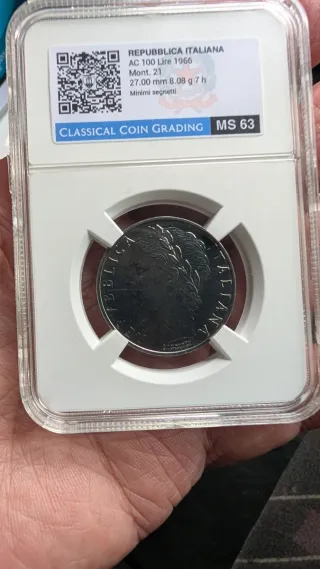 Moneda Italia 100 Lire República MS63