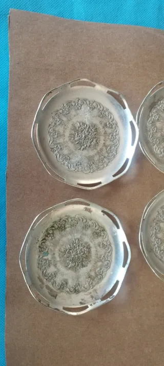 4 Bandejas Antiguas Baño Plata