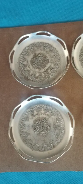 4 Bandejas Antiguas Baño Plata