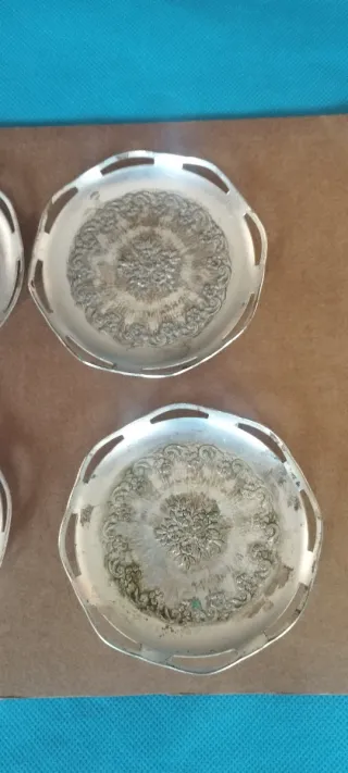 4 Bandejas Antiguas Baño Plata