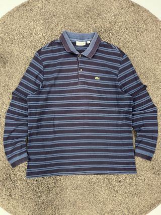Polo Lacoste Manga Larga US XXL Azul Rayas