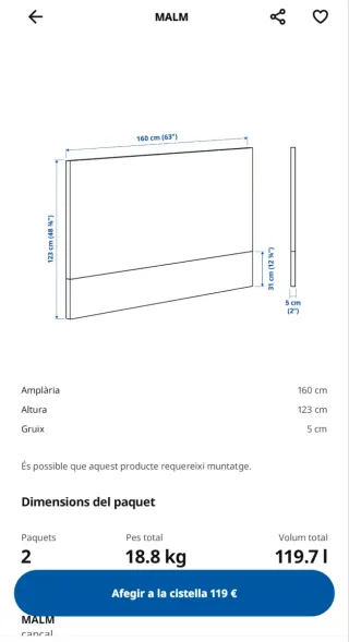 Cabecero MALM 160cm negro/marrón