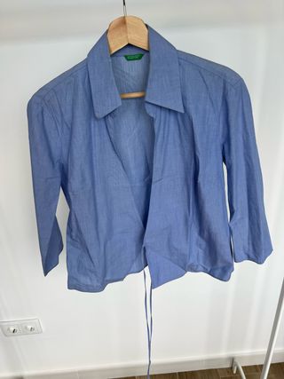 Camisa Benetton Azul Manga Larga