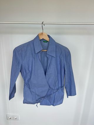 Camisa Benetton Azul Manga Larga