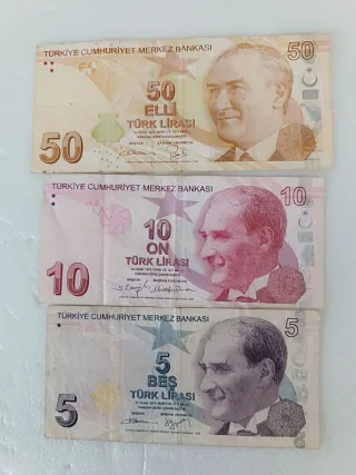 3 Billetes Turquía 50, 10, 5 Liras